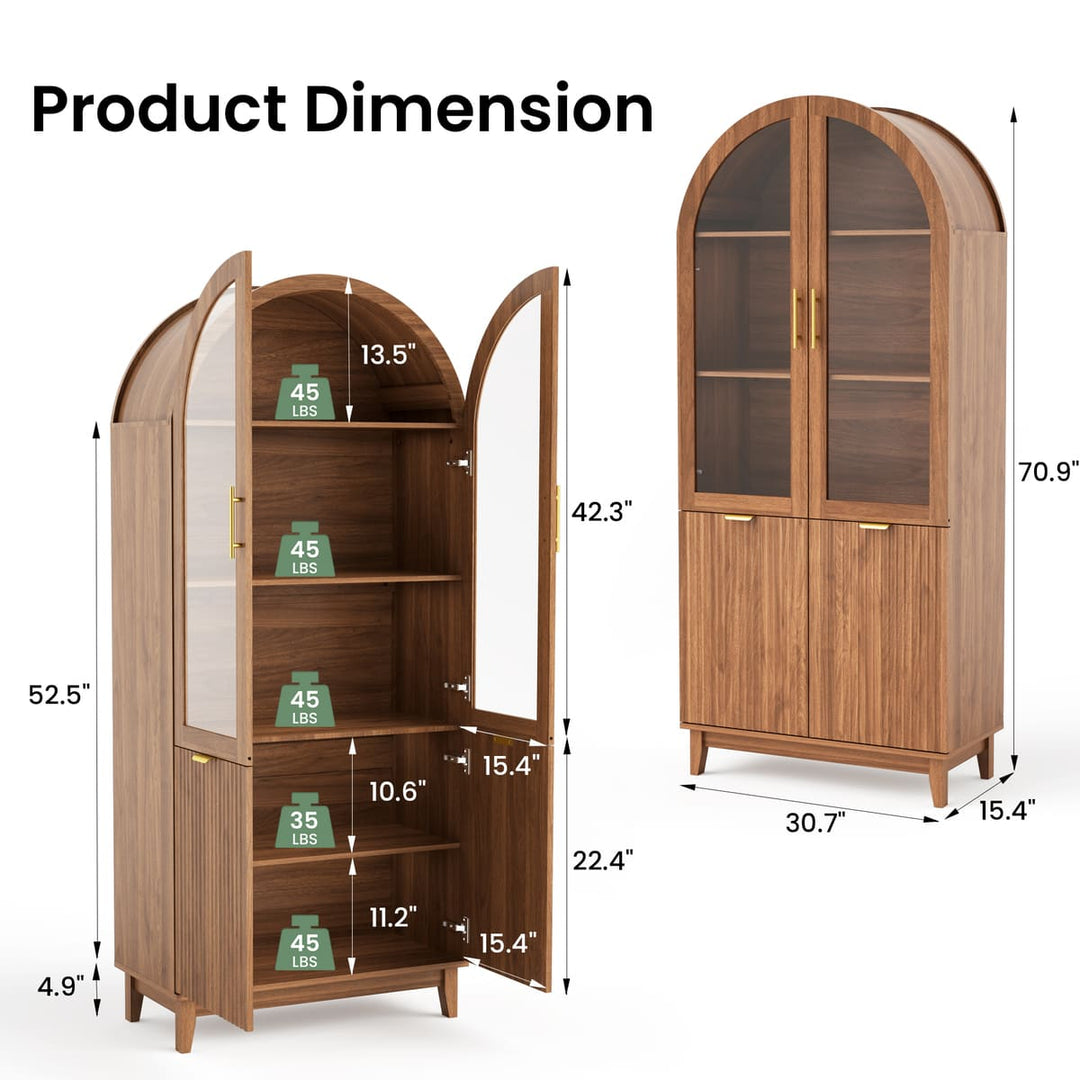Pamapic Modern Farmhouse Arched Cabinet with Glass Doors & Adjustable Shelves