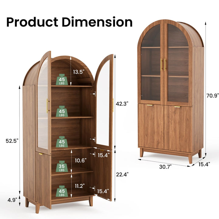 Pamapic Modern Farmhouse Arched Cabinet with Glass Doors & Adjustable Shelves