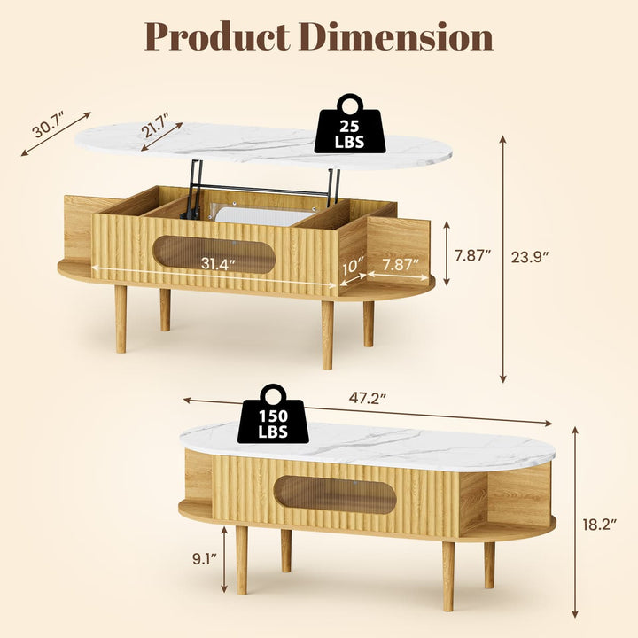 Oval Lift-Top Coffee Table with Storage