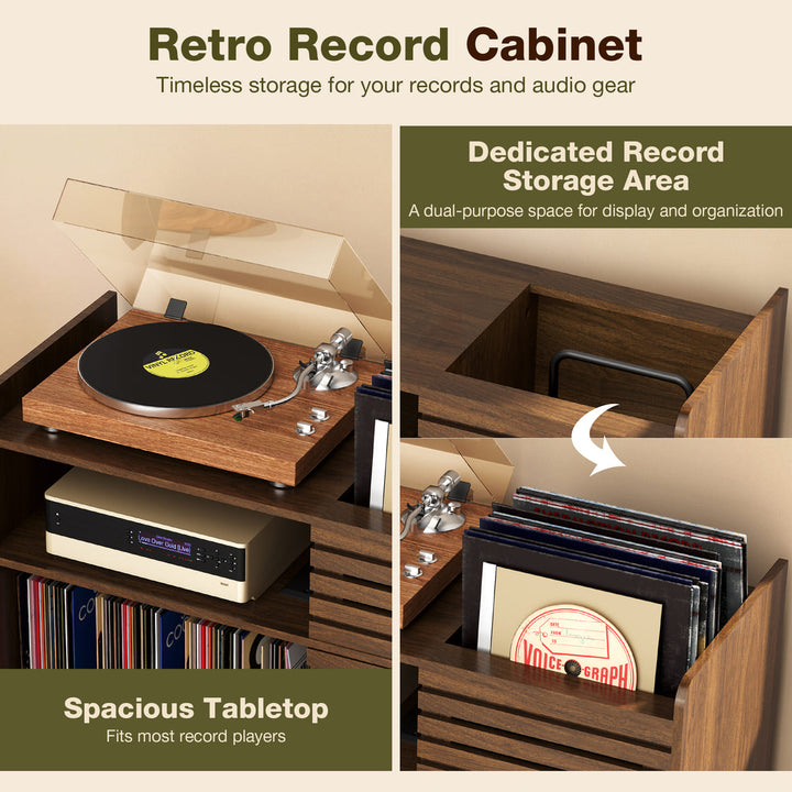 Mid-Century Record Player Stand with Slatted Doors