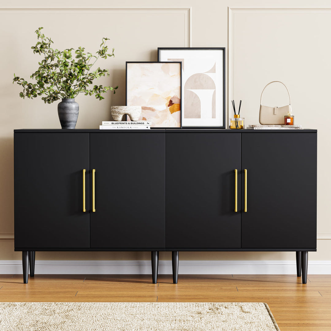 Black 2-Door Accent Cabinet with Gold Handles
