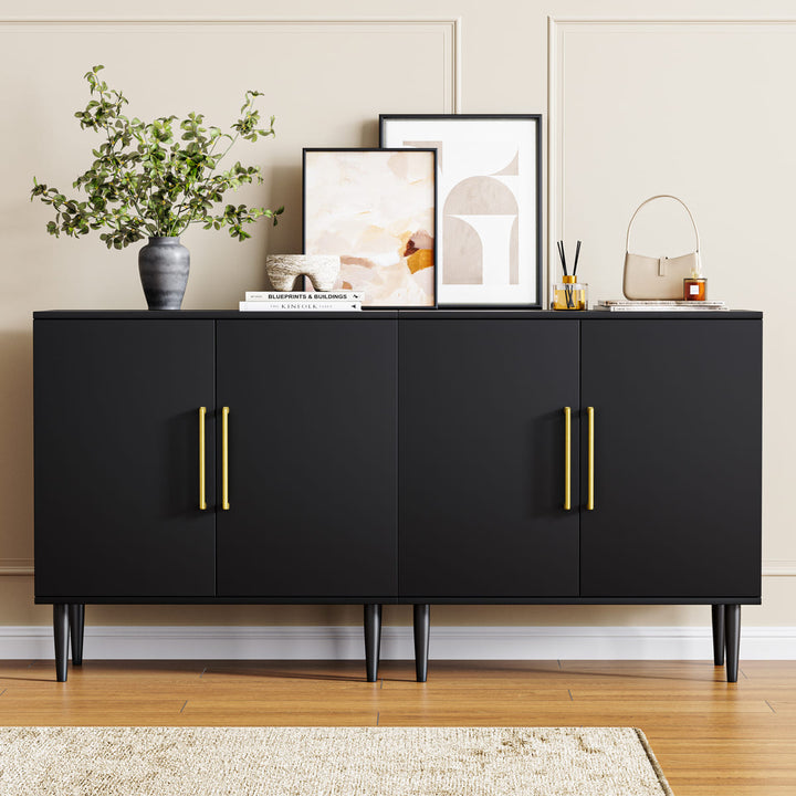 Black 2-Door Accent Cabinet with Gold Handles