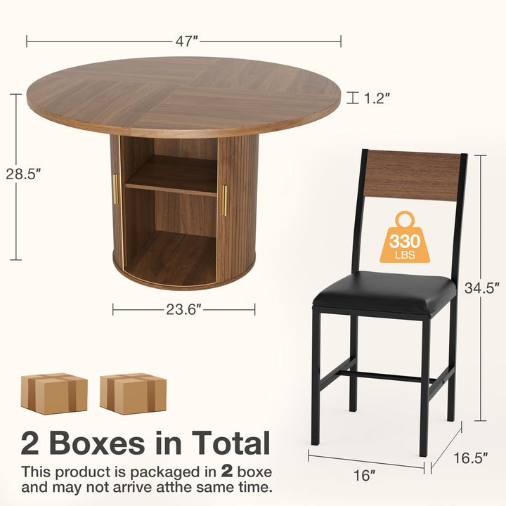 Indoor Round Dining Set with Tambour Storage, 7-Piece