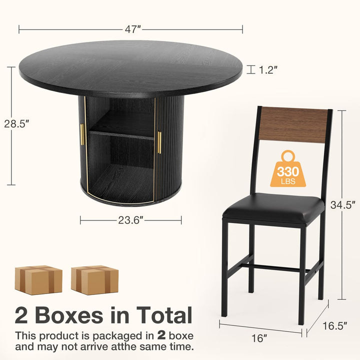 Indoor Round Dining Set with Tambour Storage, 7-Piece