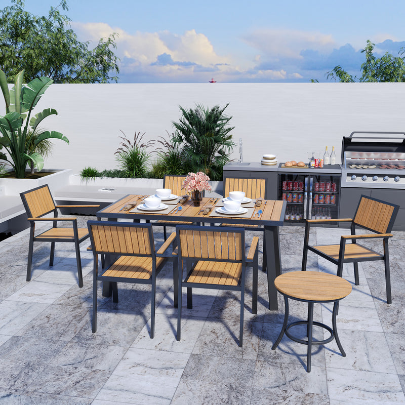 Pamapic Aluminum and Plastic-Wood Outdoor Dining Table Set (8 Pieces)