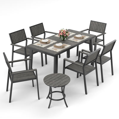 Pamapic Aluminum and Plastic-Wood Outdoor Dining Table Set (8 Pieces)