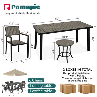 Pamapic Aluminum and Plastic-Wood Outdoor Dining Table Set (8 Pieces)