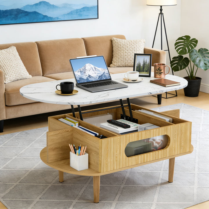 Oval Lift-Top Coffee Table with Storage