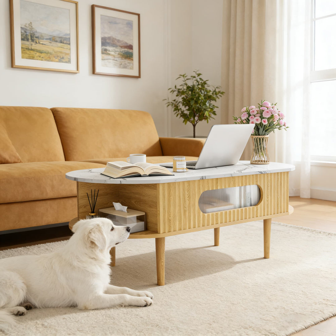Oval Lift-Top Coffee Table with Storage