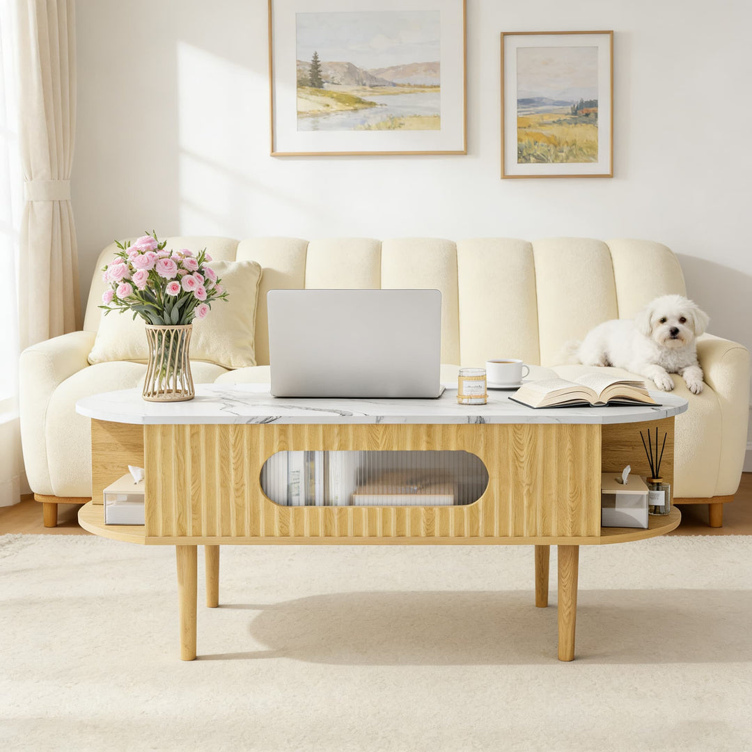 Oval Lift-Top Coffee Table with Storage