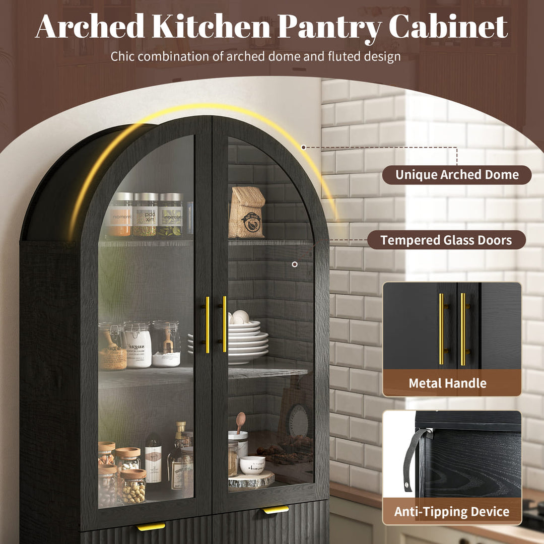 Arched Storage Cabinet with Glass Doors