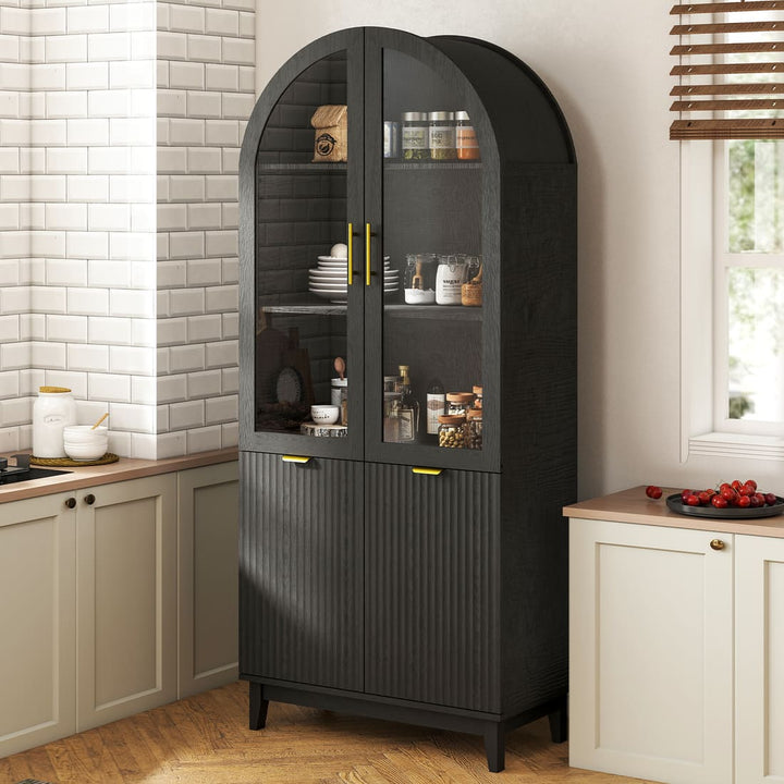 Arched Storage Cabinet with Glass Doors