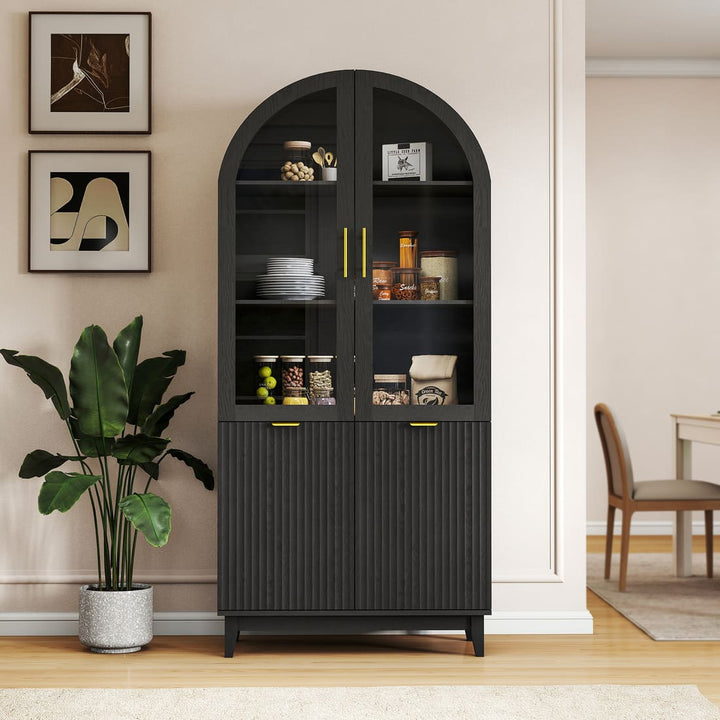 Arched Storage Cabinet with Glass Doors