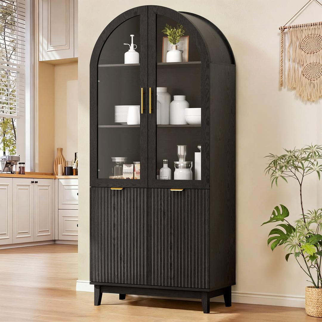 Arched Storage Cabinet with Glass Doors