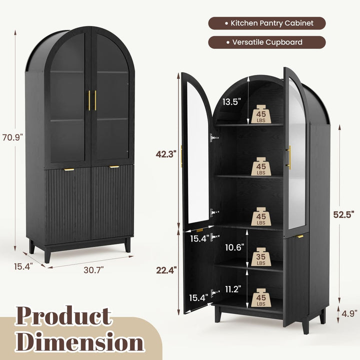 Arched Storage Cabinet with Glass Doors