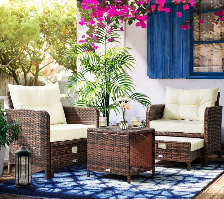 Pamapic Rattan Patio Chairs with Ottoman (5 Pieces)