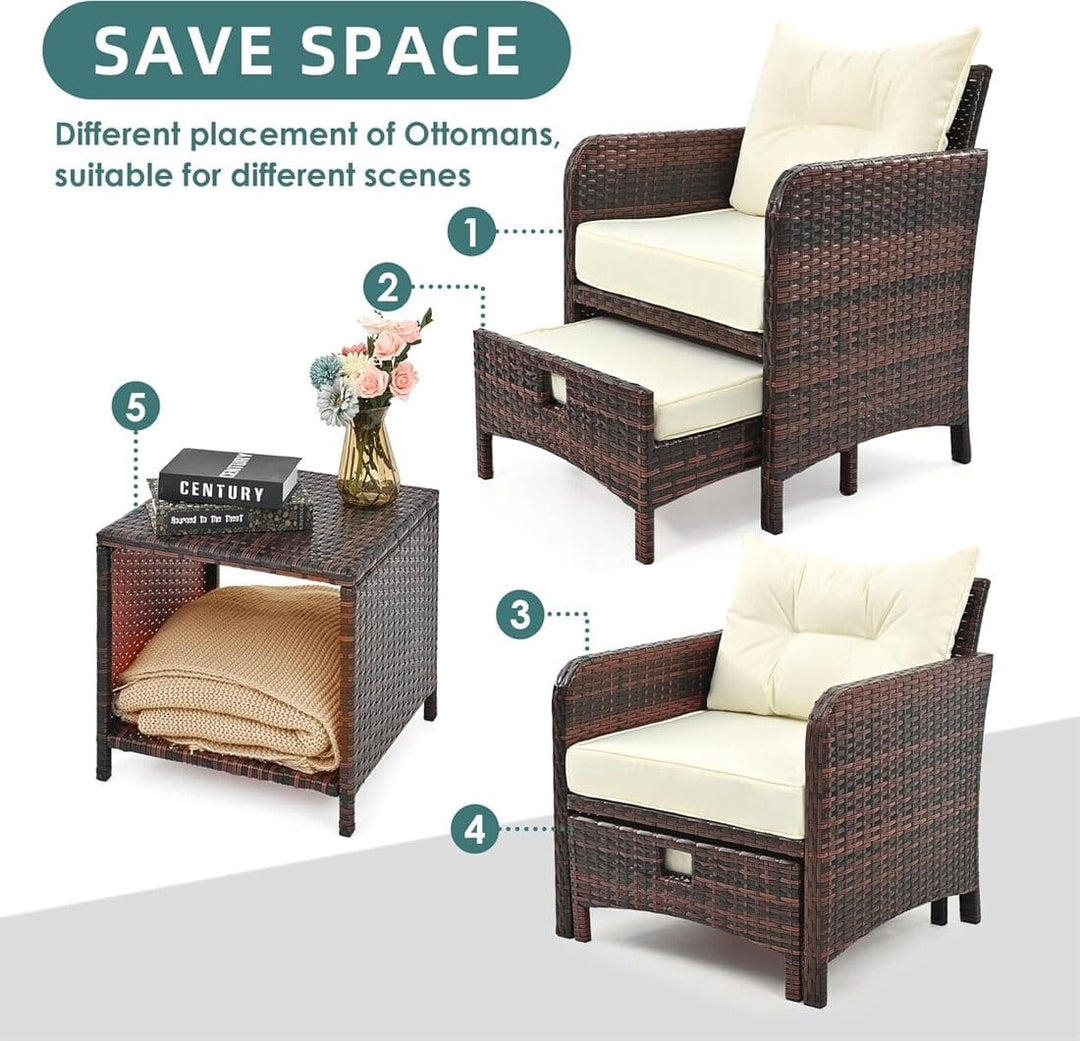 Pamapic Rattan Patio Chairs with Ottoman (5 Pieces)