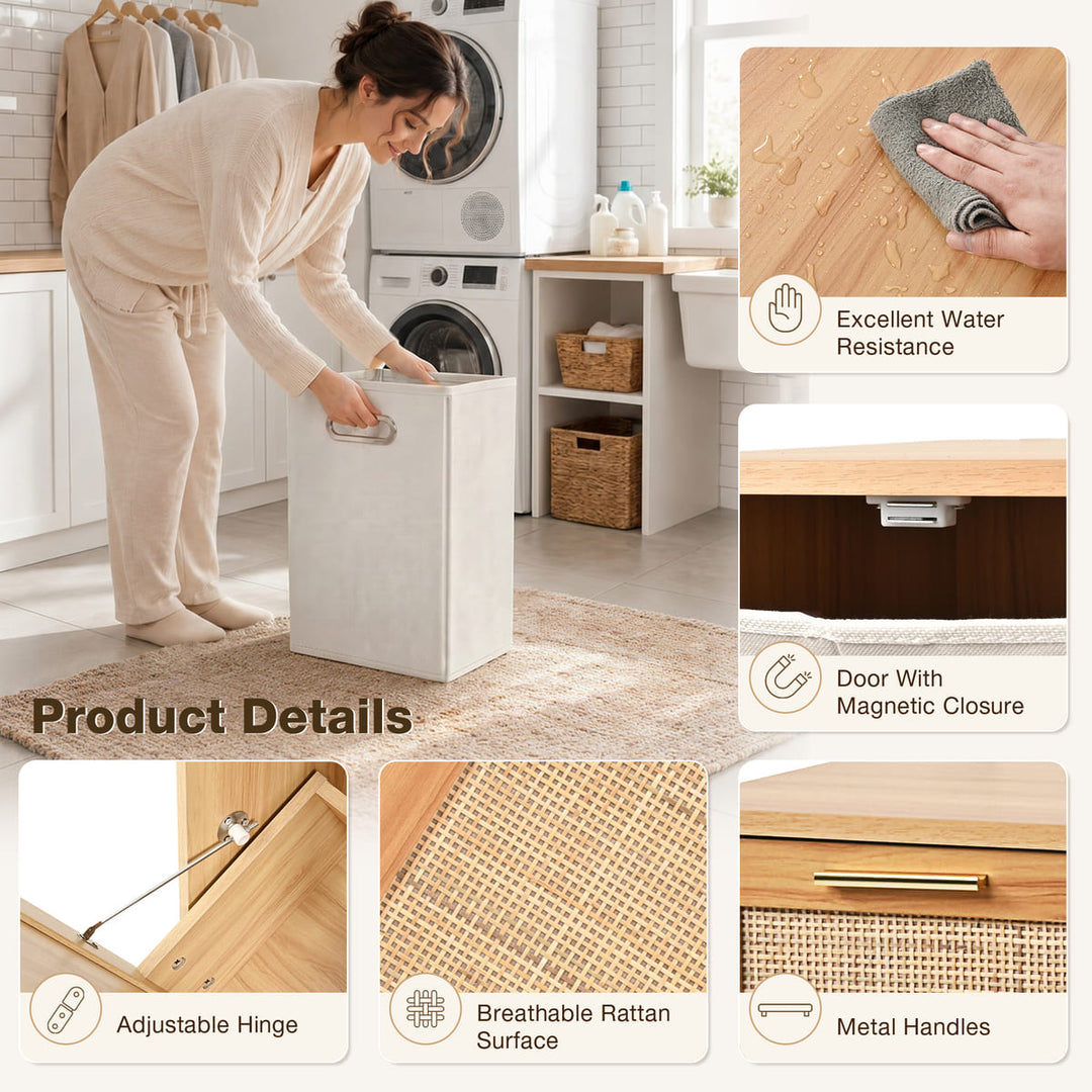 Double Tilt-Out Laundry Hamper with Rattan Doors