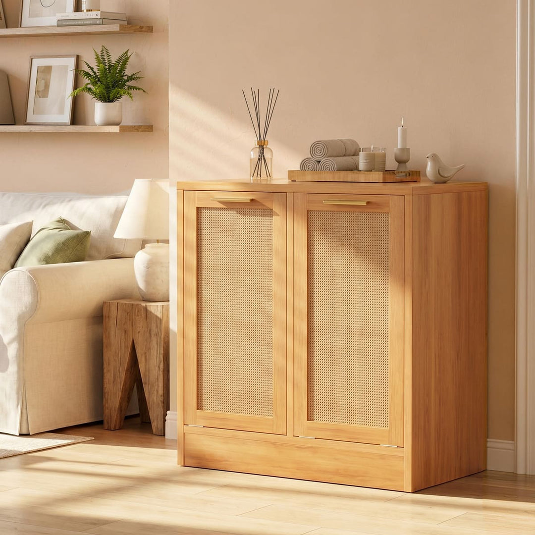 Double Tilt-Out Laundry Hamper with Rattan Doors