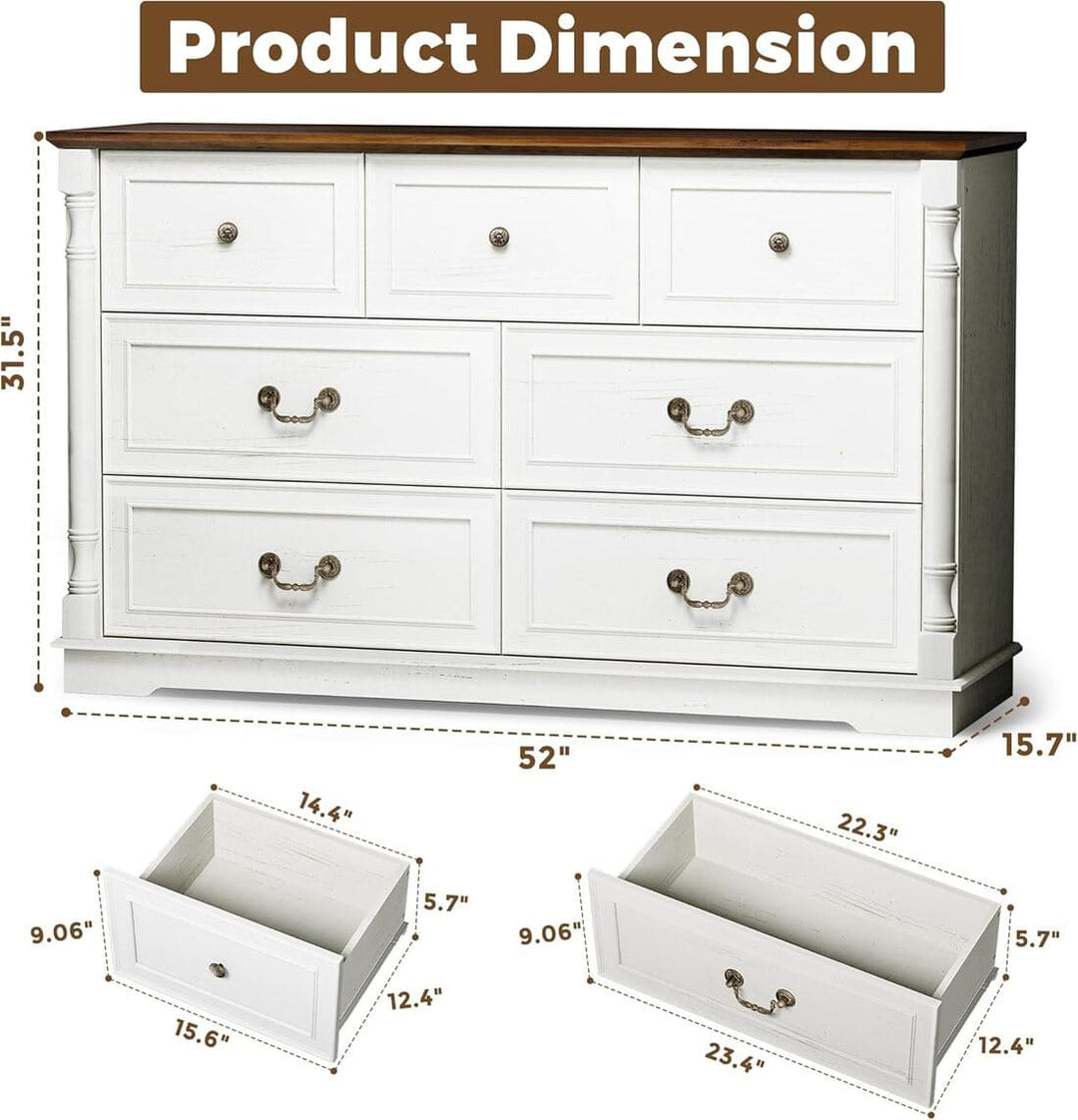 Pamapic 7 Drawer Farmhouse Dressers & Chests for Bedroom, Living Room, Hallway (White)