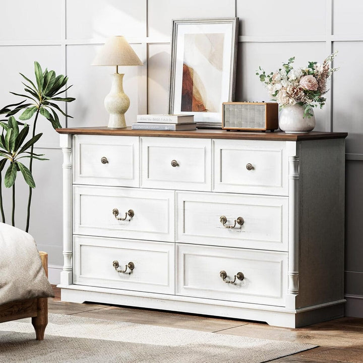 Pamapic 7 Drawer Farmhouse Dressers & Chests for Bedroom, Living Room, Hallway (White)