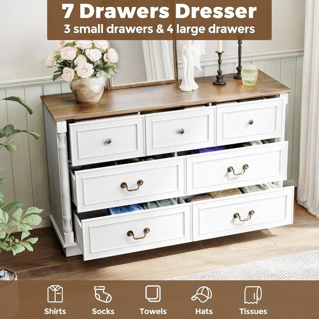 Pamapic 7 Drawer Farmhouse Dressers & Chests for Bedroom, Living Room, Hallway (White)