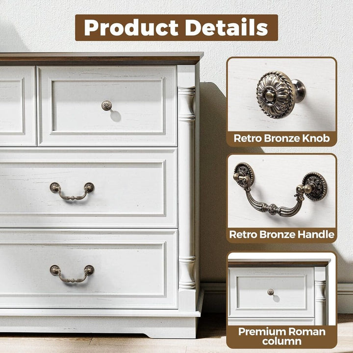 Pamapic 7 Drawer Farmhouse Dressers & Chests for Bedroom, Living Room, Hallway (White)