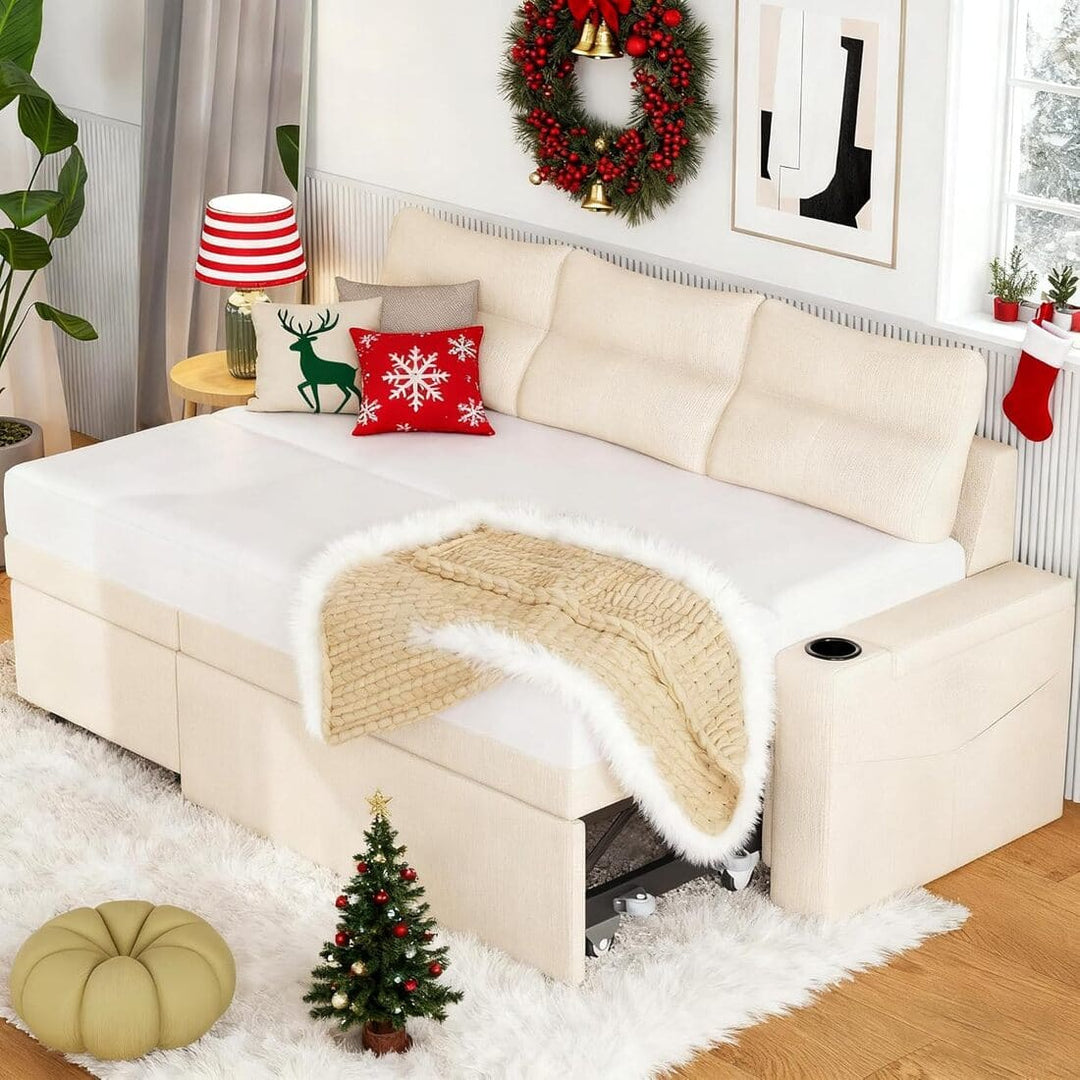 Pamapic L-Shaped Pull Out Sectional Sleeper Sofa with Storage & Supportive Cushions