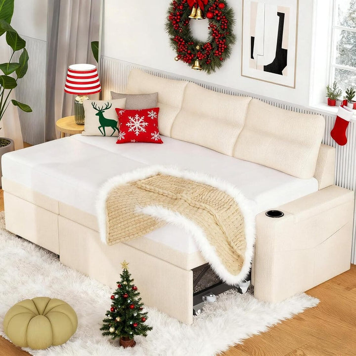 Pamapic L-Shaped Pull Out Sectional Sleeper Sofa with Storage & Supportive Cushions