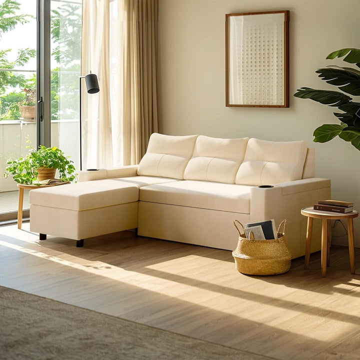 Pamapic L-Shaped Pull Out Sectional Sleeper Sofa with Storage & Supportive Cushions