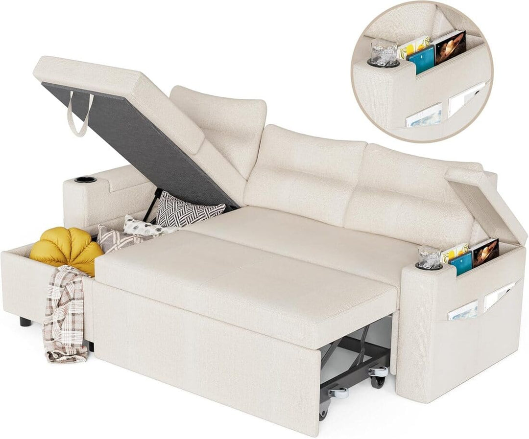 Pamapic L-Shaped Pull Out Sectional Sleeper Sofa with Storage & Supportive Cushions