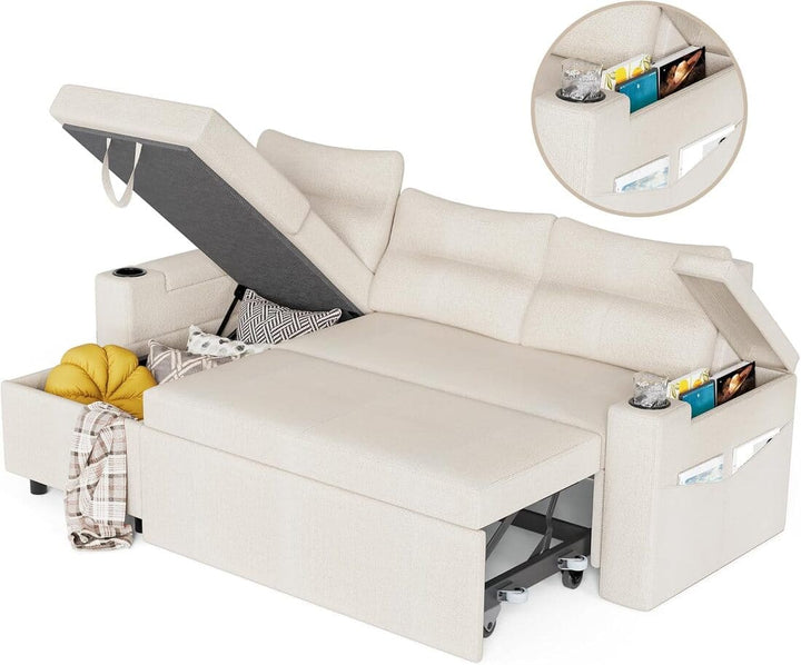 Pamapic L-Shaped Pull Out Sectional Sleeper Sofa with Storage & Supportive Cushions