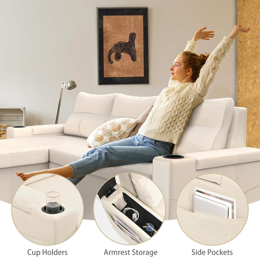 Pamapic L-Shaped Pull Out Sectional Sleeper Sofa with Storage & Supportive Cushions