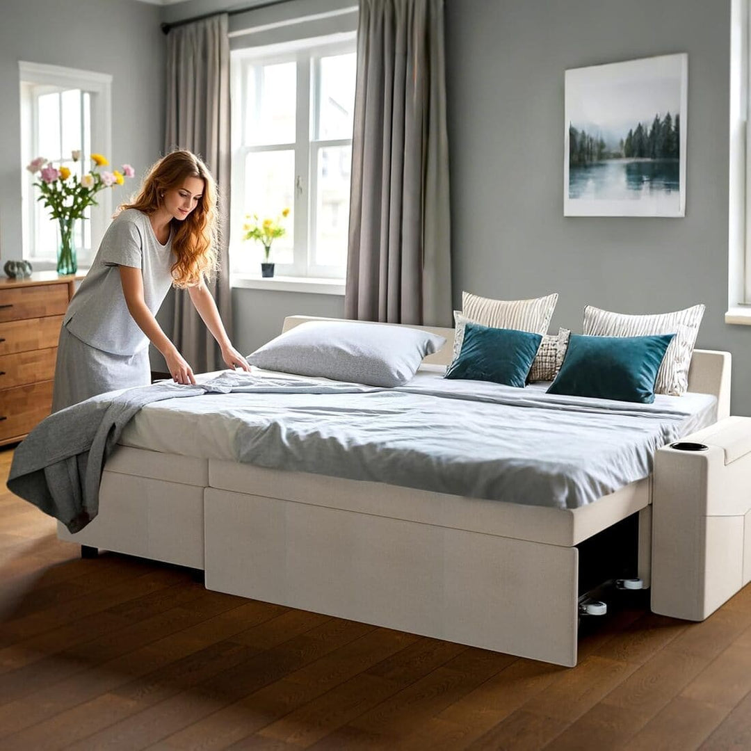 Pamapic L-Shaped Pull Out Sectional Sleeper Sofa with Storage & Supportive Cushions