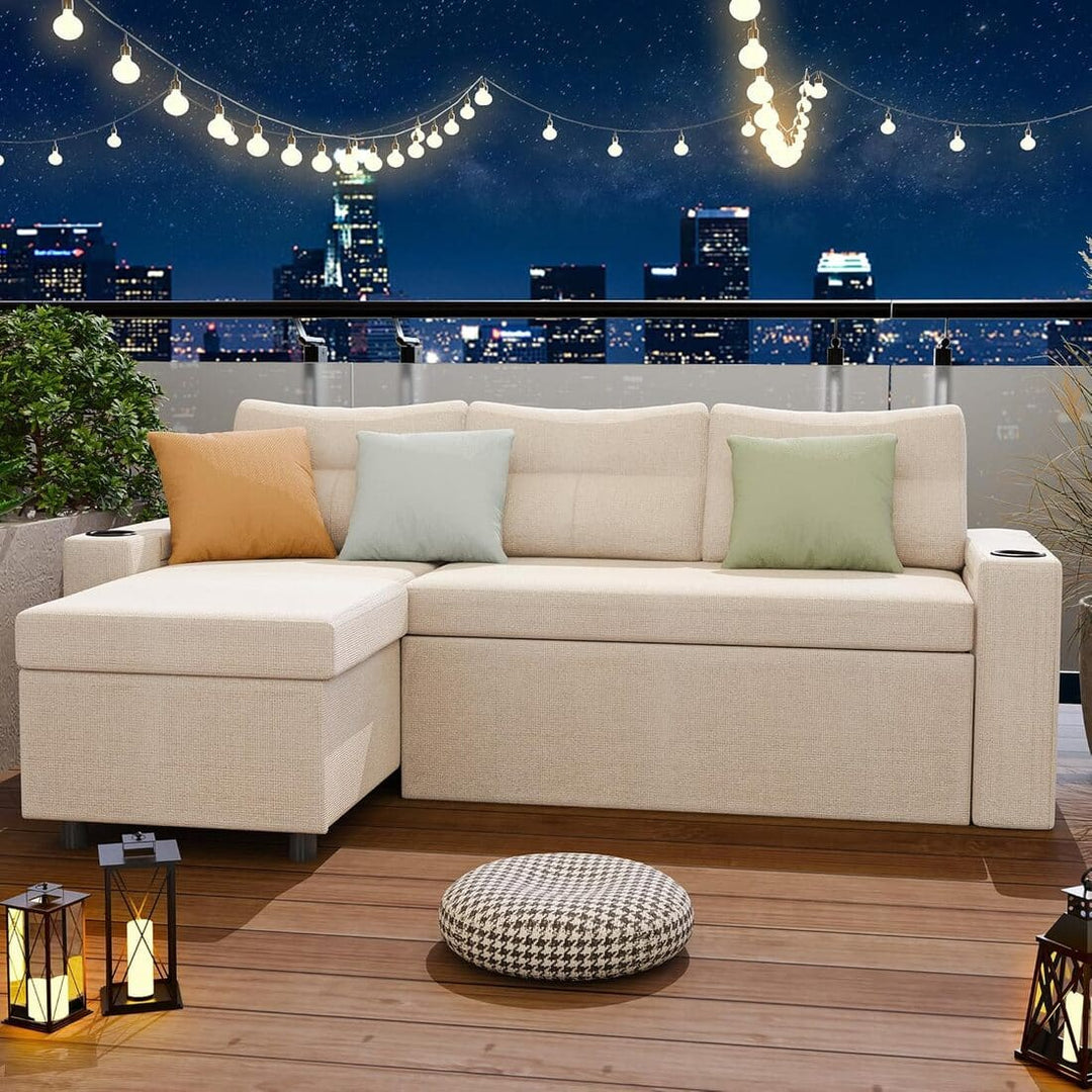 Pamapic L-Shaped Pull Out Sectional Sleeper Sofa with Storage & Supportive Cushions