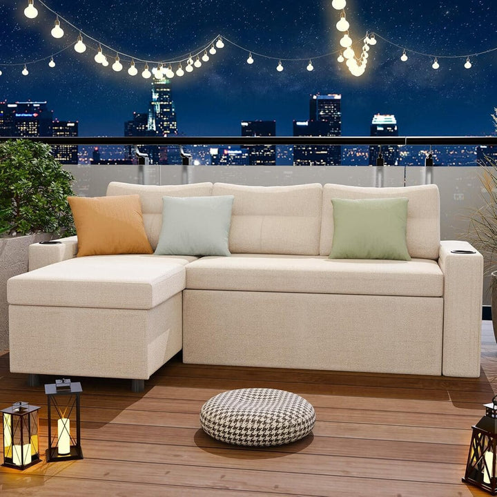 Pamapic L-Shaped Pull Out Sectional Sleeper Sofa with Storage & Supportive Cushions