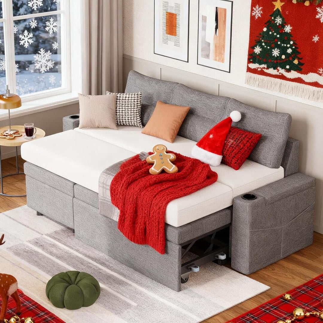 Pamapic L-Shaped Pull Out Sectional Sleeper Sofa with Storage & Supportive Cushions