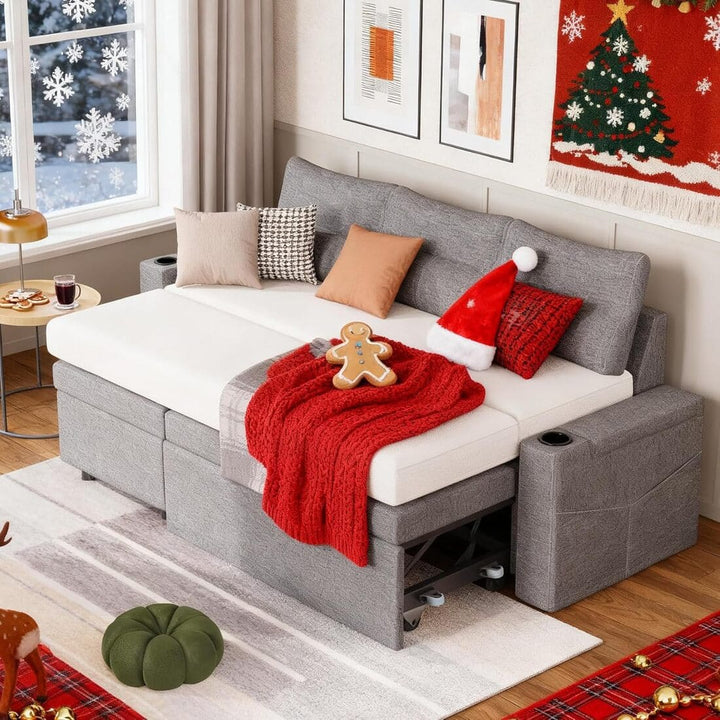 Pamapic L-Shaped Pull Out Sectional Sleeper Sofa with Storage & Supportive Cushions