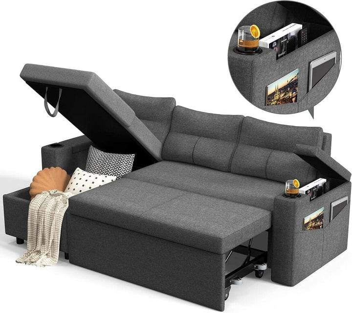 Pamapic L-Shaped Pull Out Sectional Sleeper Sofa with Storage & Supportive Cushions