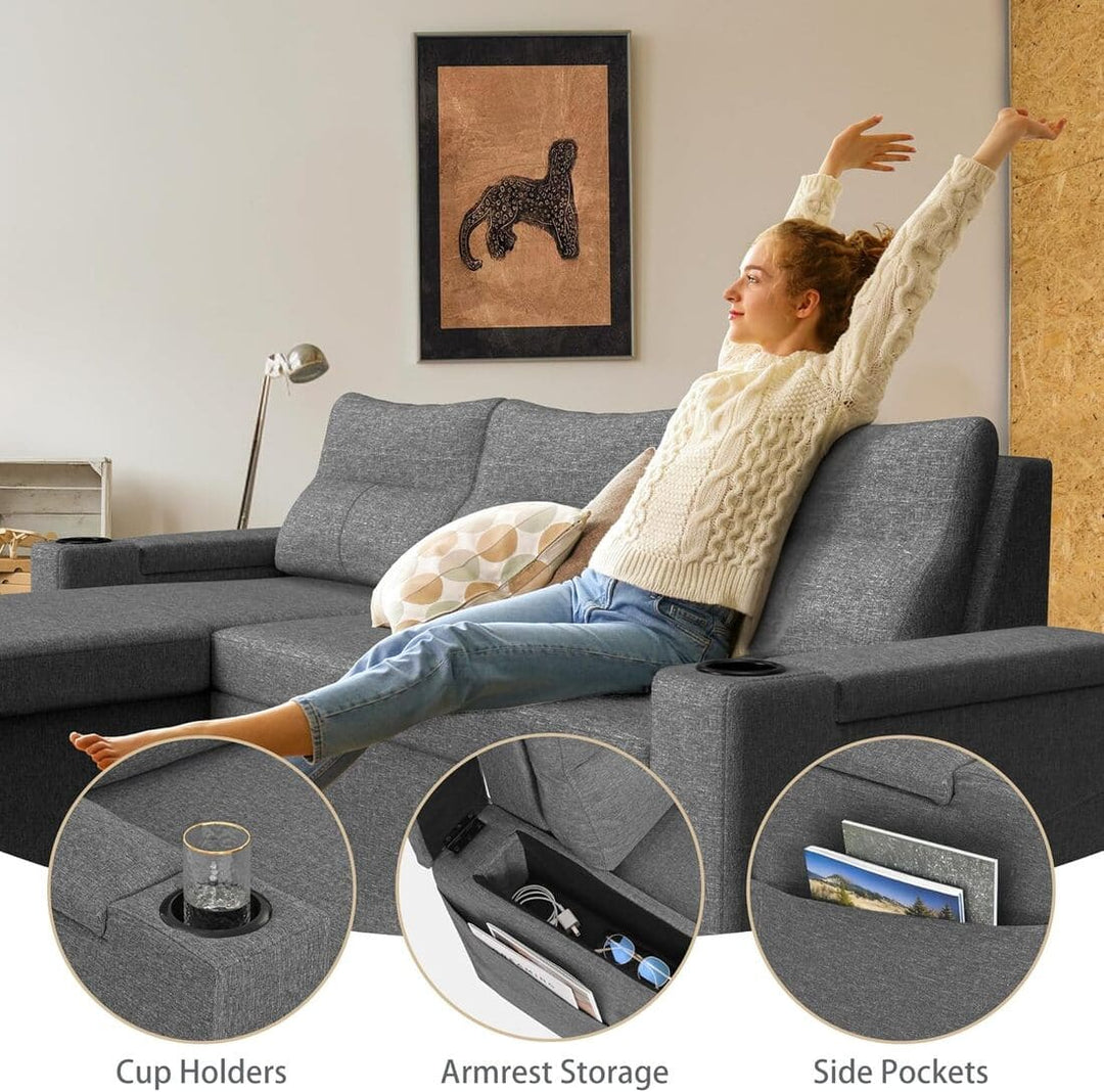 Pamapic L-Shaped Pull Out Sectional Sleeper Sofa with Storage & Supportive Cushions