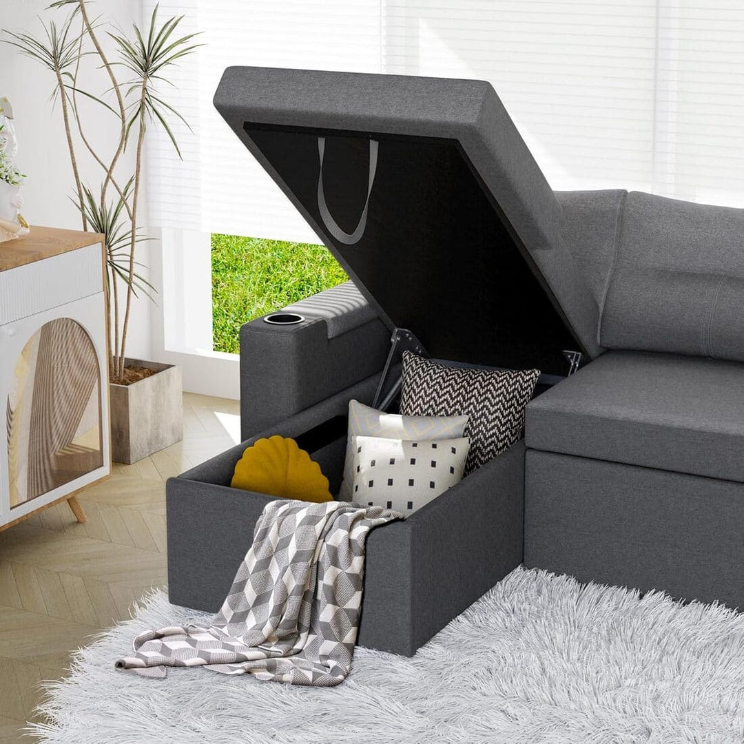 Pamapic L-Shaped Pull Out Sectional Sleeper Sofa with Storage & Supportive Cushions