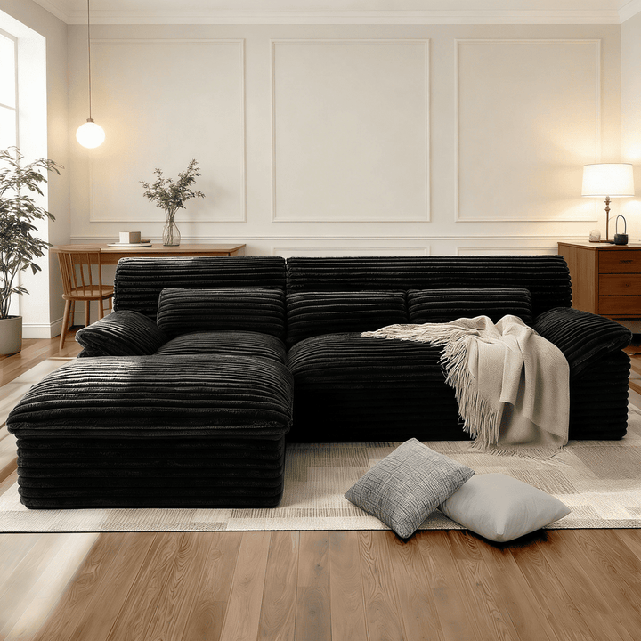 Pamapic 100" Boneless Sectional Couch with Plush Corduroy Fabric, No Assembly Required