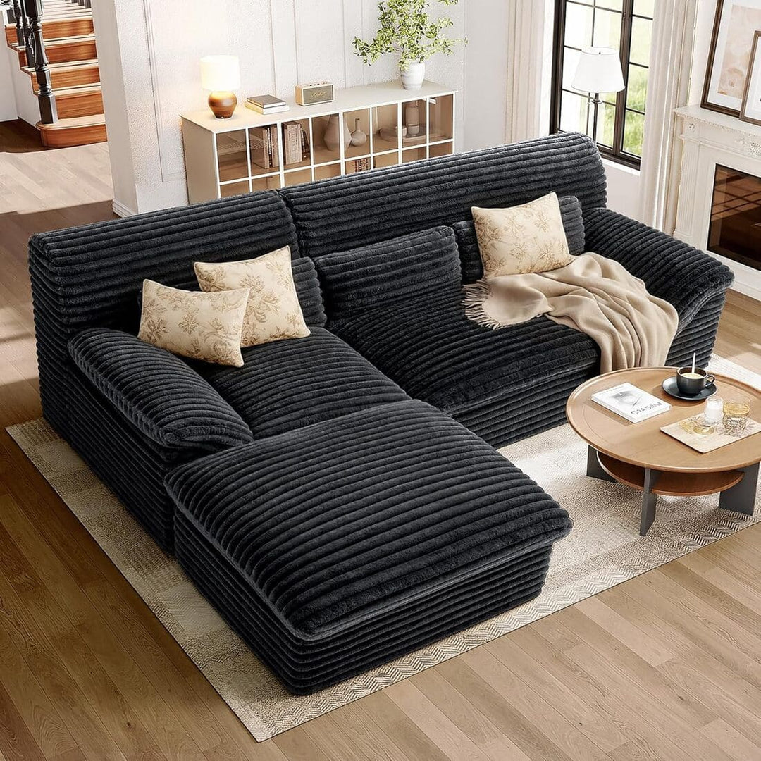 Pamapic 100" Boneless Sectional Couch with Plush Corduroy Fabric, No Assembly Required