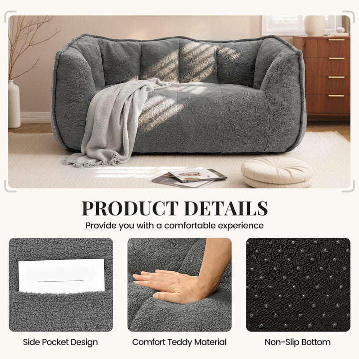 Pamapic 2-Seat Big Teddy Fabric Bean Bag Couch for Dorm Room & Bedroom