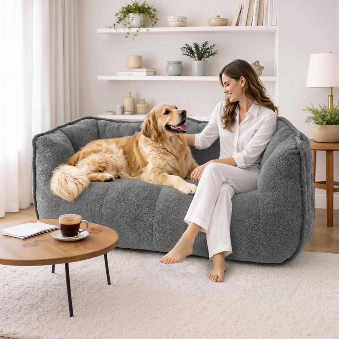 Pamapic 2-Seat Big Teddy Fabric Bean Bag Couch for Dorm Room & Bedroom