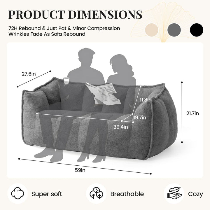Pamapic 2-Seat Big Teddy Fabric Bean Bag Couch for Dorm Room & Bedroom