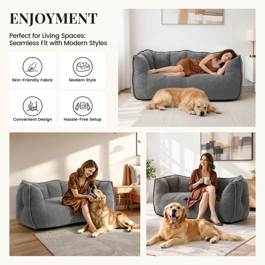 Pamapic 2-Seat Big Teddy Fabric Bean Bag Couch for Dorm Room & Bedroom