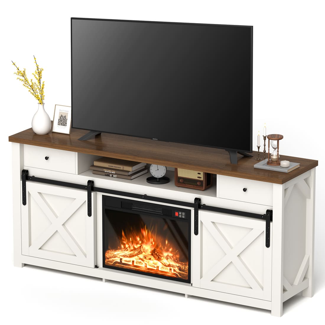 Farmhouse Fireplace TV Stands & Entertainment Center | Pamapic