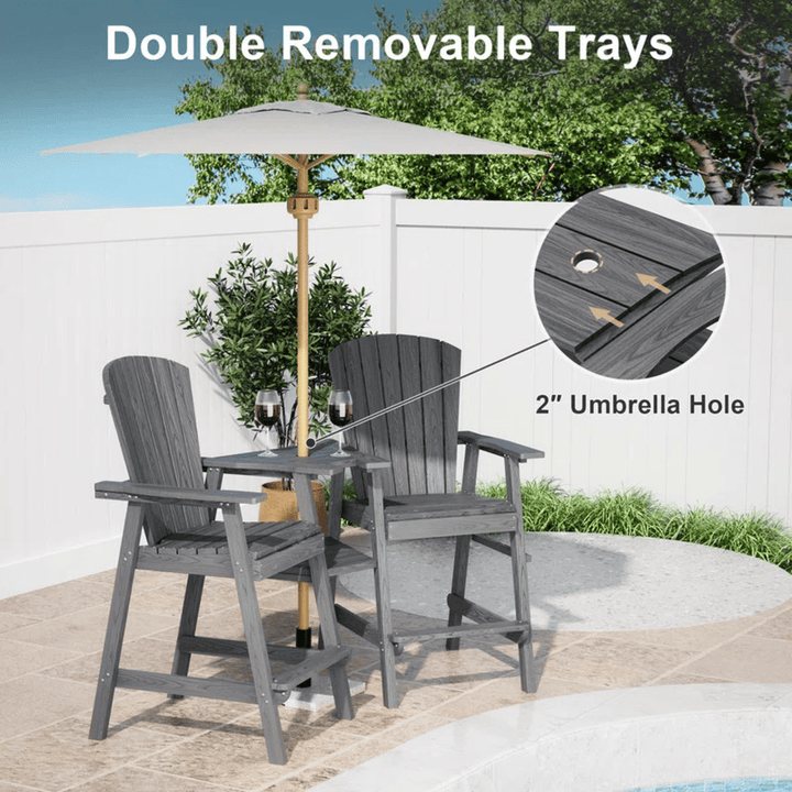 Pamapic HDPE Tall Adirondack Chair Set with Double Removable Trays