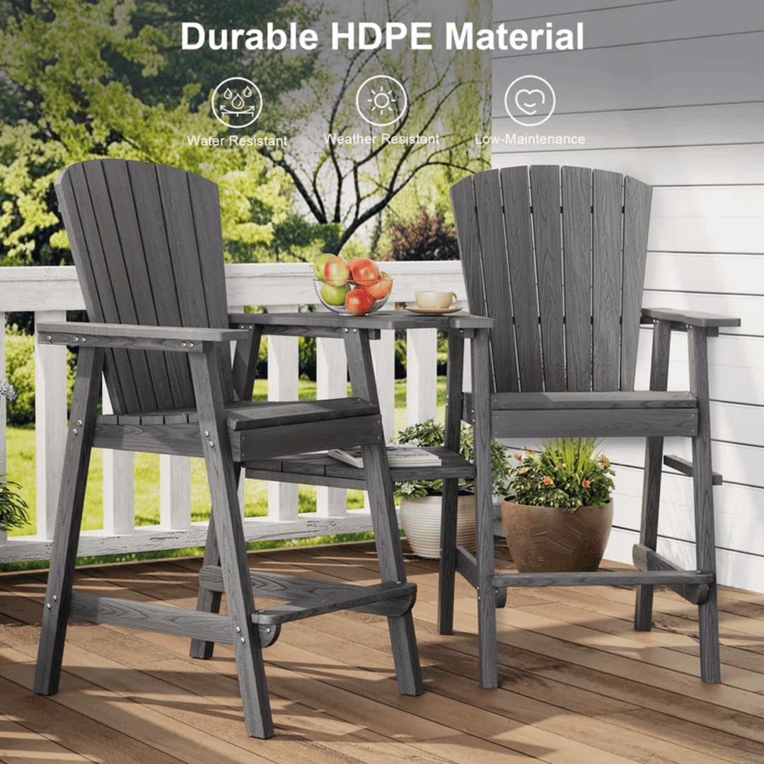 Pamapic HDPE Tall Adirondack Chair Set with Double Removable Trays
